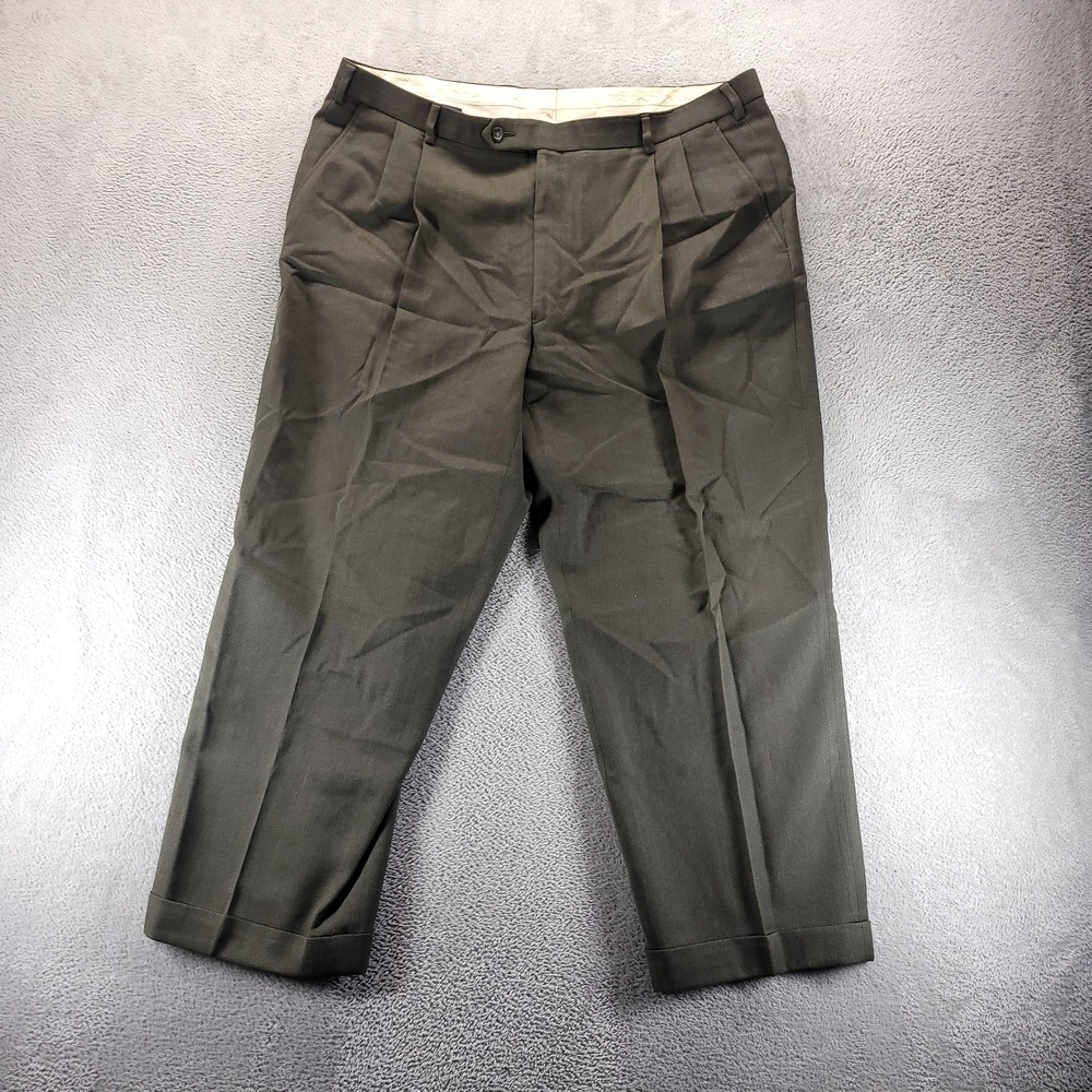 Brooks Brothers Pants Mens 40x28 Brown Wool Pleated Dress Cuffed Trousers Italy